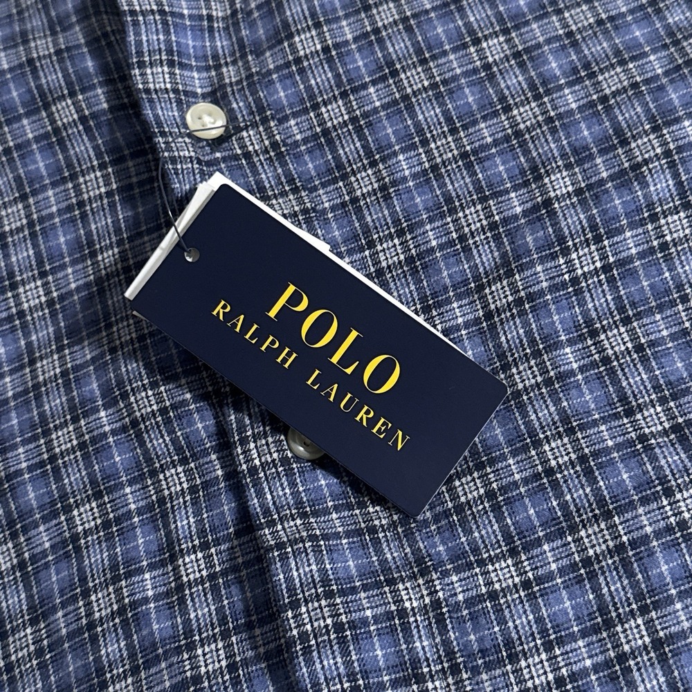 Polo Ralph Lauren Men's 3XB Blue Plaid Peached Twill Long Sleeve Shirt 3XL Big